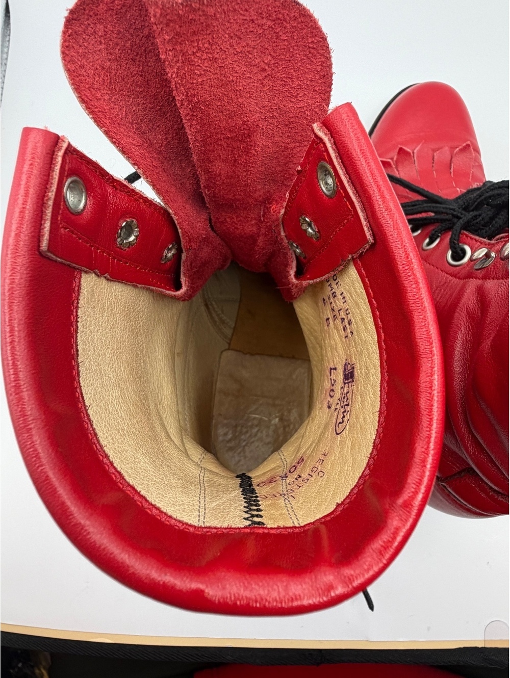 Vintage Justin Red Leather Lace-Up Logger Work Boots Women's Size 6 B L503 - Picture 8 of 13